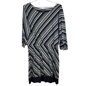 WHBM Striped Long Dolman Sleeve Dress Knee Length Career Work Lined Womens Large